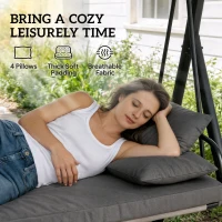 Outsunny Outdoor 2-in-1 Swing Chair Lounger 3 Seater Garden Swing Seat Bed Convertible Tilt Canopy W/ Cushion, Dark Grey(m-6)