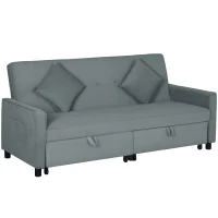 HOMCOM Divano Letto 3 Posti Clic Clac con Schienale Reclinabile e 2 Cuscini, 196x90x89 cm, Grigio(m-11)