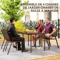 Outsunny Lot de 4 chaises de jardin chaises empilables d'extérieur haut dossier et accoudoirs cadre acier 56x66x91cm marron foncé(m-4)