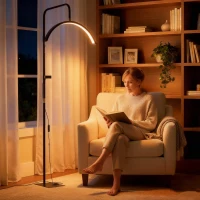 HOMCOM Lámpara Pestañas Media Luna con Cabeza Giratoria 350° 7 Temperaturas de Color Brillo Ajustable Soporte para Teléfono(m-7)