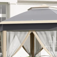 Outsunny Pavillon 4x4m Wasserdicht Pop-up sechseckiger Faltpavillon, Doppeldach, Gartenpavillon mit 6 Seitenteilen, Partyzelt inkl. Tragetasche, für Garten, Terrasse, Festival, Beige+Khaki(m-7)