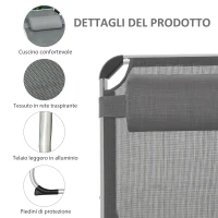Outsunny Sdraio Pieghevole con Poggiatesta e Schienale Regolabile in Alluminio 60x165x76cm Grigio(m-6)