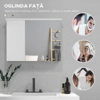 HOMCOM Dulap cu Oglindă și Rafturi Reglabile pe 3 Nivele, Oglindă de Perete din Sticlă și Lemn, 65x15x49 cm, Alb(m-4)