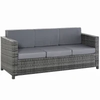 Outsunny Divano da Esterno 3 Posti in Rattan PE e Metallo con Cuscini per Seduta e Schienale, 185x70x80 cm, Grigio(m-11)