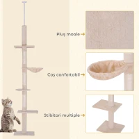 PawHut Copac de Zgariat pentru Pisici 40x34x260cm Bej(m-6)