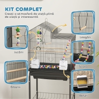 Colivie pentru Păsări cu Suport, Roți și Accesorii, Negru