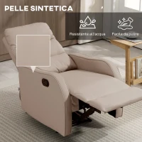 HOMCOM Poltrona Reclinabile 160° max con Poggiapiedi, in Pelle PU, Legno e Acciaio, 65x89x100 cm, Marrone Chiaro(m-6)
