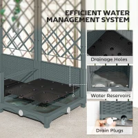 Outsunny Raised Garden Bed with Trellis, Plastic Planter Box with Drainage Holes, Drain Plugs and Water Reservoirs for Climbing Plants, Vegetables, Flowers, Grey(m-6)