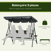 Outsunny Balancelle de jardin 3 places toit inclinaison réglable avec porte-gobelets et plateaux assise dossier ergonomique(m-4)
