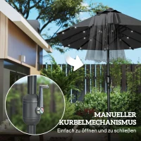 Outsunny Doppelschirm, Terrassenschirm, neigbar, mit Solarpaneel, 35 LEDs, Stahlrahmen, grau, 2,92 x 1,50 x 2,18 m(m-7)