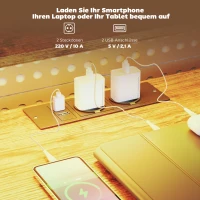 HOMCOM Gaming Tisch L-förmig Schreibtisch mit Stromanschluss LED-Beleuchtung 4 Schubladen Monitorständer 155x110x91,4 cm Braun(m-4)