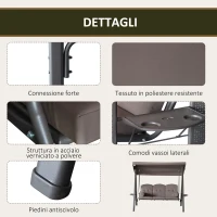 Outsunny Dondolo da Giardino 3 Posti con Tetto Regolabile, Portabicchieri e Cuscini, 208x121x172 cm, Marrone(m-5)