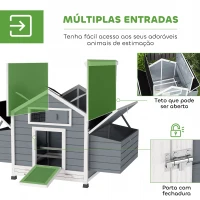 PawHut Galinheiro de Madeira para Exterior com 2 Ninhos, Bandeja Removível Poleiros Telhado Impermeável 150x100x96,5 cm Cinzento(m-5)