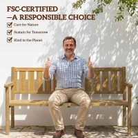 Outsunny Tuinbank 3-Zits Weerbestendig Houten Bank met Rugleuning en Armleuningen, Houten Zitting 360 kg Draagvermogen Teak(m-7)