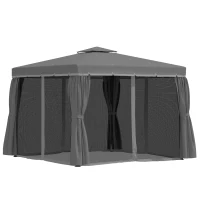 Outsunny Gartenpavillon Pavillon 2,96 x 2,96 m Gartenzelt mit Doppeldach Festzelt Partyzelt mit 4 x Seitenteile Moskitonetz wetterfest Aluminium Polyester Dunkelgrau(m-7)