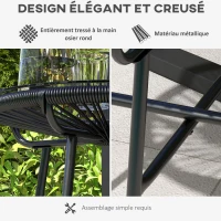 Outsunny Table basse ronde de jardin en résine aspect rotin métal et plateau verre trempé Ø 50 x 50 cm noir(m-5)