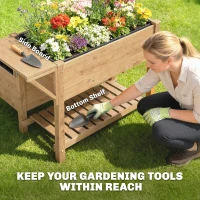 Outsunny Verhoogde Plantenbak 2-lagen met Vliesstof, Hout, 119,5 x 102 x 76,5 cm Lichtbruin(m-5)