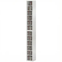 HOMCOM Set of 2 CD Media Display Shelf Unit Tower Rack with Adjustable Shelves, High Gloss White(m-11)