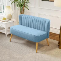 HOMCOM 2-Sitzer Sofa im Retro-Look, weiche Polsterung, pflegeleichter Bezug, bis 150 kg, 117 x 56,5 x 77 cm, Blau(m-8)