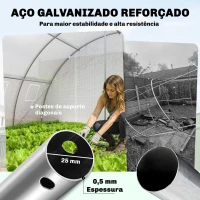 Outsunny Estufa Tipo Túnel com 2 Barras de Suporte, 2 Portas Enroláveis e Janelas com Rede, Cobertura de PE Anti-UV Branco(m-4)