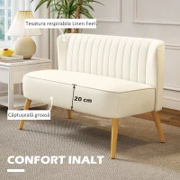 HOMCOM Canapea cu 2 Locuri din Material Textil fără Brațe, Canapea  cu Picioare din Lemn, 117x56,5x77 cm, Crem(m-4)