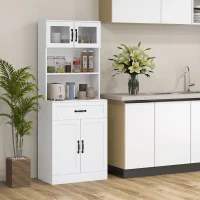 HOMCOM Armário de Cozinha com 4 Portas Gaveta e Prateleiras Ajustáveis para Sala de Jantar Estilo Moderno 60x38x161 cm Branco(m-10)