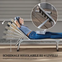 Outsunny Sdraio Pieghevole con Poggiatesta e Schienale Regolabile in Alluminio, 60x165x76 cm, Beige(m-4)