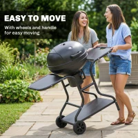 Outsunny Houtskoolbarbecue BBQ Smoker met zijtafels, dekselthermometer en wielen – 129 x 63,5 x 106,5 cm(m-8)