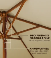 Outsunny Ombrellone da Giardino 2.5x2.3 m a 6 Stecche in Legno Laccato e Poliestere, Beige(m-7)