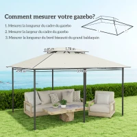 Outsunny Toile de rechange pour pavillon toile de tonnelle 4 x 3 m, double toit avec trous de drainage, polyester 180 g/m², crème(m-3)