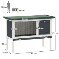 PawHut Wooden Rabbit Hutch Guinea Pig Hutch Bunny Cage Small Animal Habitat Openable Asphalt Roof for Outdoor Use 90 x 45 x 65 cm(m-14)