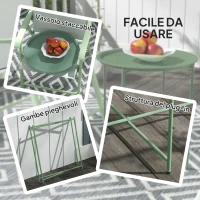 Outsunny Tavolino da Giardino con Vassoio Rimovibile e Gambe Pieghevoli in Acciaio, Ø46x50 cm, Verde(m-4)