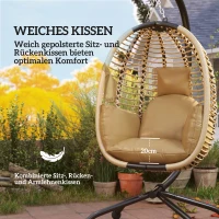 Outsunny Hängesessel mit Gestell, Faltbar Eiförmiger Hängeschaukel mit waschbarem Sitz Becherhalter Sicherheitsseil Beige(m-6)