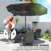 Outsunny Doppelschirm, Terrassenschirm, neigbar, mit Solarpaneel, 35 LEDs, Stahlrahmen, grau, 2,92 x 1,50 x 2,18 m(m-5)