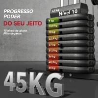 HOMCOM Máquina de Musculação com Pesos Ajustáveis de 45 kg, Press de Peito e Pernas, Polia, 135x103x200 cm, Preto(m-5)