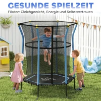 HOMCOM Trampolin für Kinder, Ø163,5 cm, mit Sicherheitsnetz, gepolstert, Stahl, belastbar bis 50 kg, Schwarz & Blau(m-8)