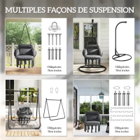 Outsunny Chaise suspendue avec grand coussin rembourré hamac fauteuil suspendu à franges kit de suspension 80 x 60 x 40 cm gris foncé(m-7)