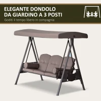 Outsunny Dondolo da Giardino 3 Posti con Tetto Regolabile, Portabicchieri e Cuscini, 208x121x172 cm, Marrone(m-7)