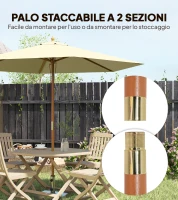 Outsunny Ombrellone da Giardino 2.5x2.3 m a 6 Stecche in Legno Laccato e Poliestere, Beige(m-6)