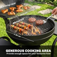 Outsunny Houtskoolbarbecue BBQ Smoker met zijtafels, dekselthermometer en wielen – 129 x 63,5 x 106,5 cm(m-4)