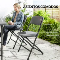 Outsunny Conjunto de Mesa y Sillas Jardín con Mesa Plegable Ajustable de 55 a 74 cm y 4 Sillas Plegables para Terraza Gris(m-6)