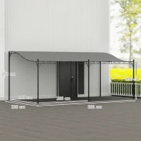 Outsunny Pergola da parete con tetto inclinato, 3x6 m, Grigio scuro(m-3)