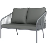 Outsunny Canapé de jardin 2 places en résine tressée avec coussins canapé d'extérieur accoudoirs cadre en acier 112x72x76cm gris(m-1)