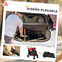 PawHut Cochecito para Perros Plegable Carrito para Mascotas con Ventanas de Malla Correas de Seguridad 112x65x100 cm Rojo(m-5)