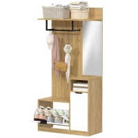 HOMCOM Garderobe für Eingangsbereich mit Schuhschrank, Schrank, offenen Regalen und 4 Haken 80x37x168 cm Eiche(m-6)