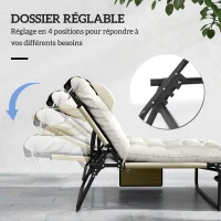 Outsunny Transat bain de soleil pliable avec dossier inclinable 4 positions - appui-tête et matelas épais beige(m-4)
