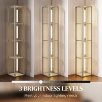 HOMCOM Floor Lamp with Shelves and 3 Brightness Levels - Oak(m-5)