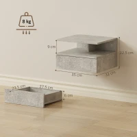 HOMCOM Set de 2 Noptiere Suspendate cu Sertar și Raft Deschis, 35x32x22.5 cm, Gri Ciment(m-3)