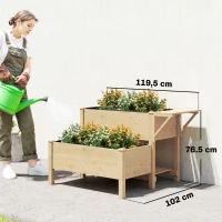 Outsunny Verhoogde Plantenbak 2-lagen met Vliesstof, Hout, 119,5 x 102 x 76,5 cm Lichtbruin(m-3)