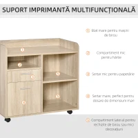 Vinsetto Dulap Imprimantă Birou Multifuncțional 80x40x72 cm, Dulap Joasă cu Sertare, Rafturi, 4 Roți, Culoare Stejar(m-5)